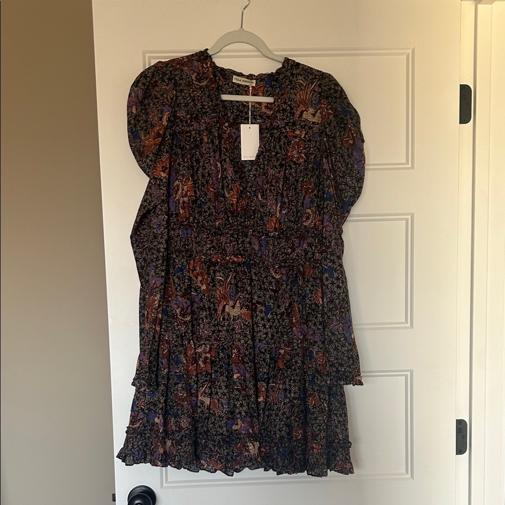 Ulla Johnson Black Floral Paisley Long Sleeve Tiered Dress